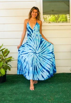 Ocean Breeze Blue Tie Dye Maxi Dress