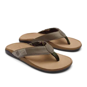 OluKai Mens Tuahine Waterproof Leather Sandals - Hunter / Golden Sand