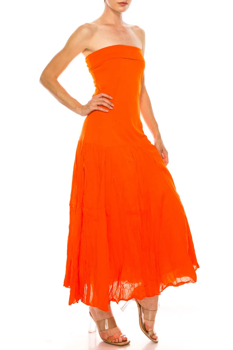 Orange Maxi Dress with Knit Bodice