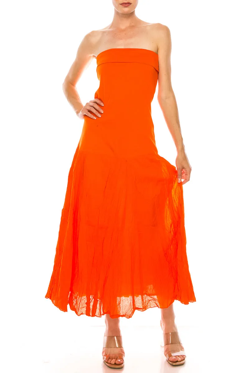 Orange Maxi Dress with Knit Bodice