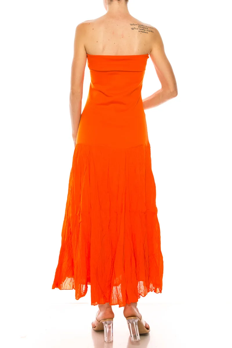 Orange Maxi Dress with Knit Bodice