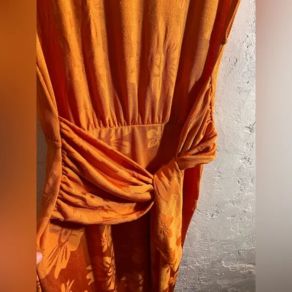 Orange Zara Women's Dress midi to maxi w floral embossing: event wedding resort