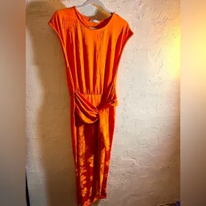 Orange Zara Women's Dress midi to maxi w floral embossing: event wedding resort
