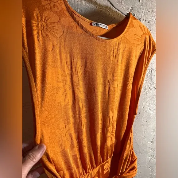 Orange Zara Women's Dress midi to maxi w floral embossing: event wedding resort