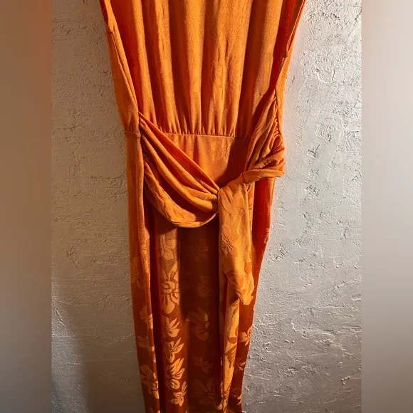 Orange Zara Women's Dress midi to maxi w floral embossing: event wedding resort
