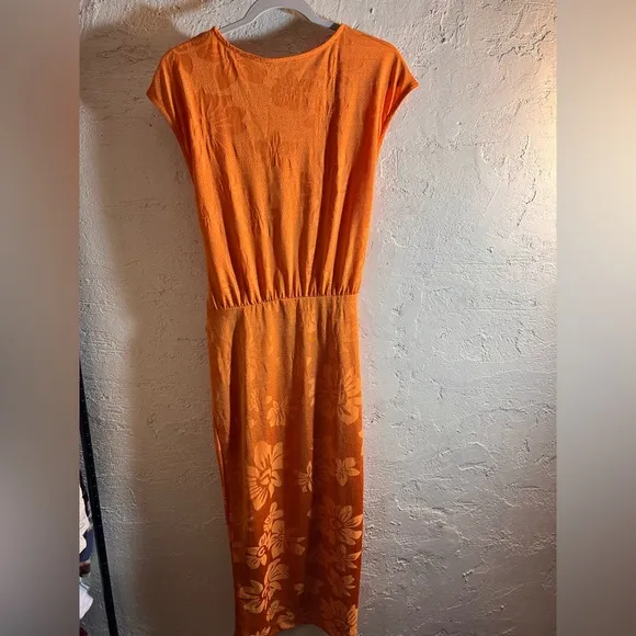 Orange Zara Women's Dress midi to maxi w floral embossing: event wedding resort