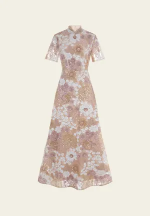 Oriental Stand-collar Embellished Maxi Dress