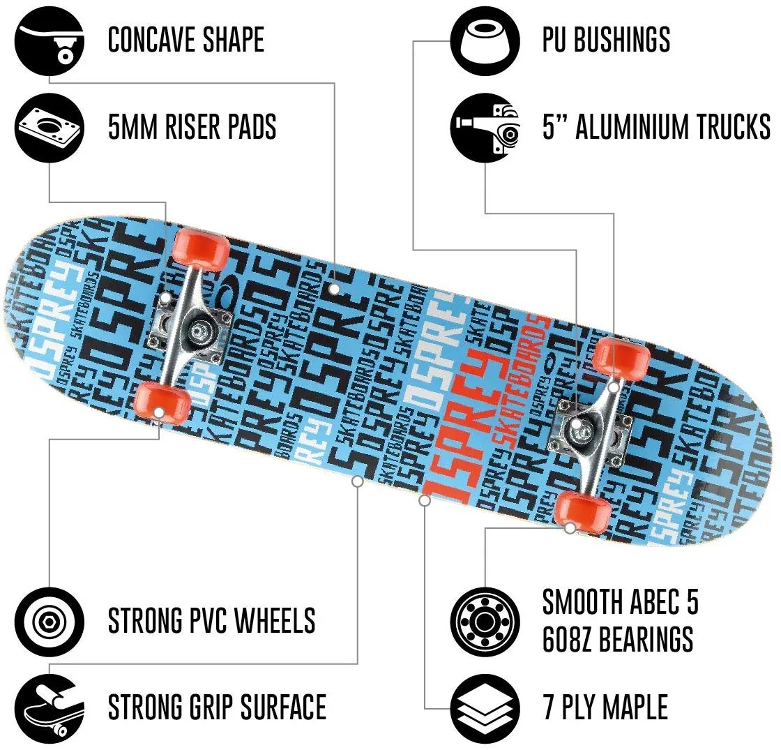 Osprey Beginners Double Kick Trick Skateboard - Repeat