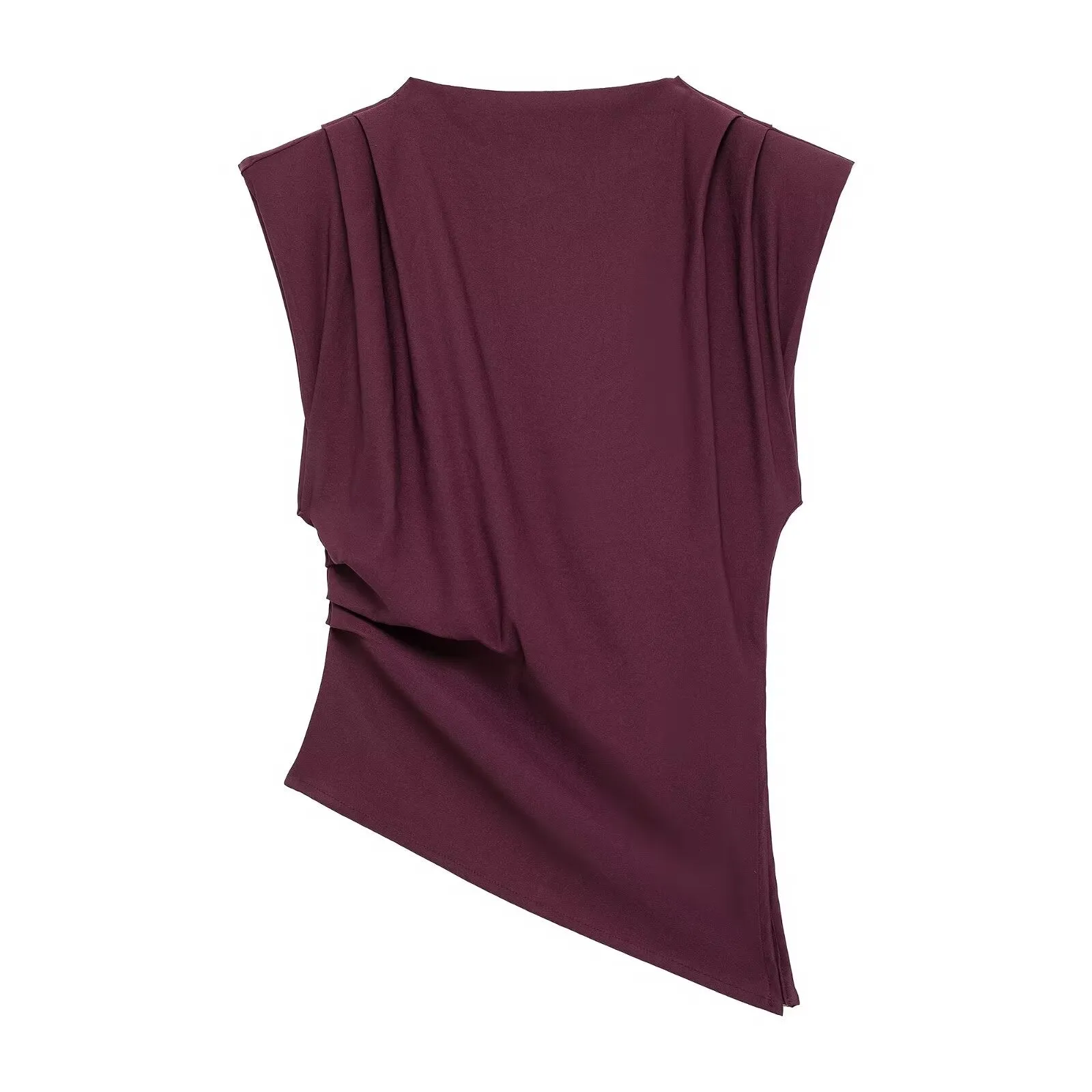 Padded Shoulder Asymmetric Sleeveless Blouse