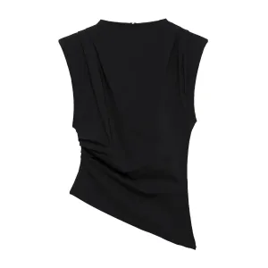 Padded Shoulder Asymmetric Sleeveless Blouse