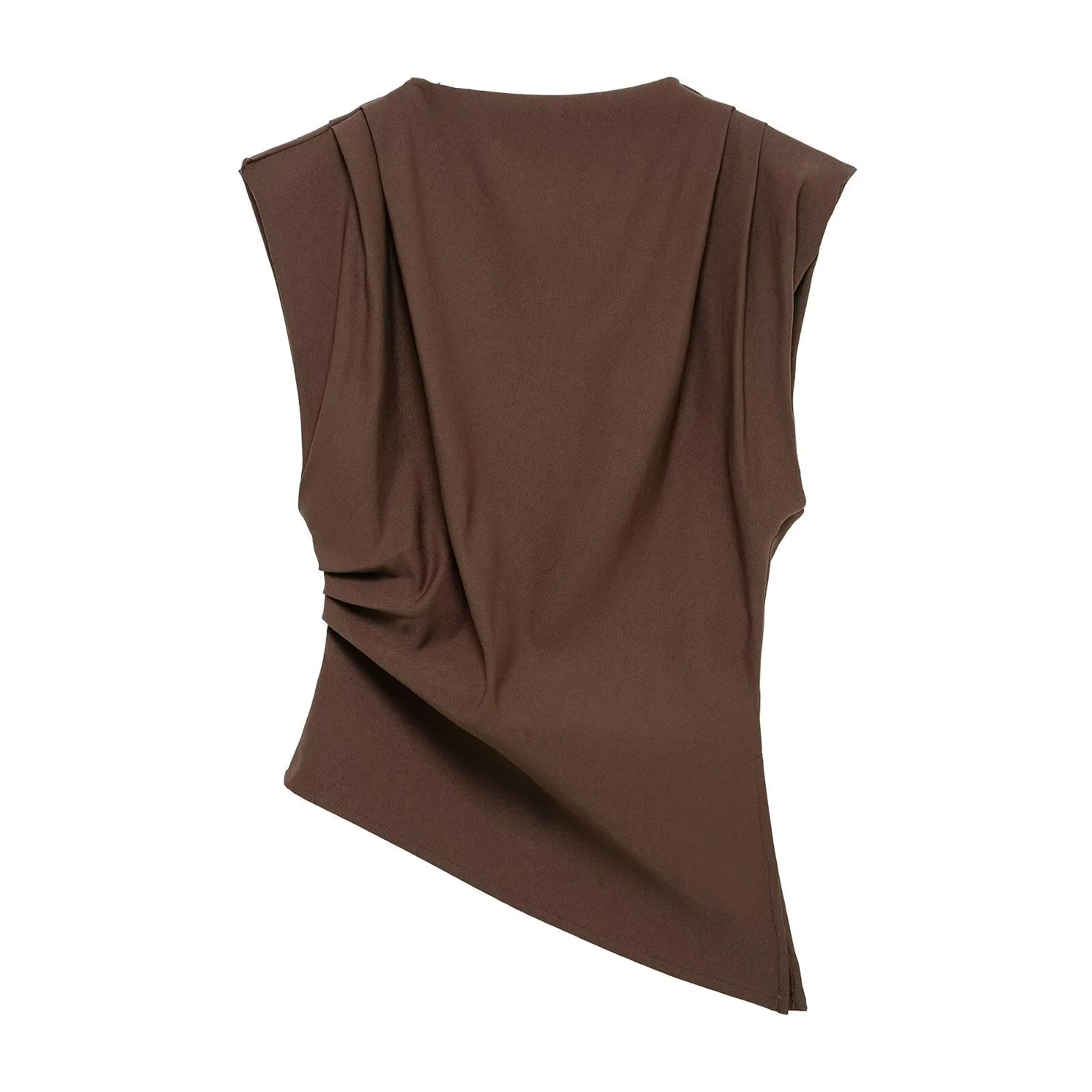 Padded Shoulder Asymmetric Sleeveless Blouse