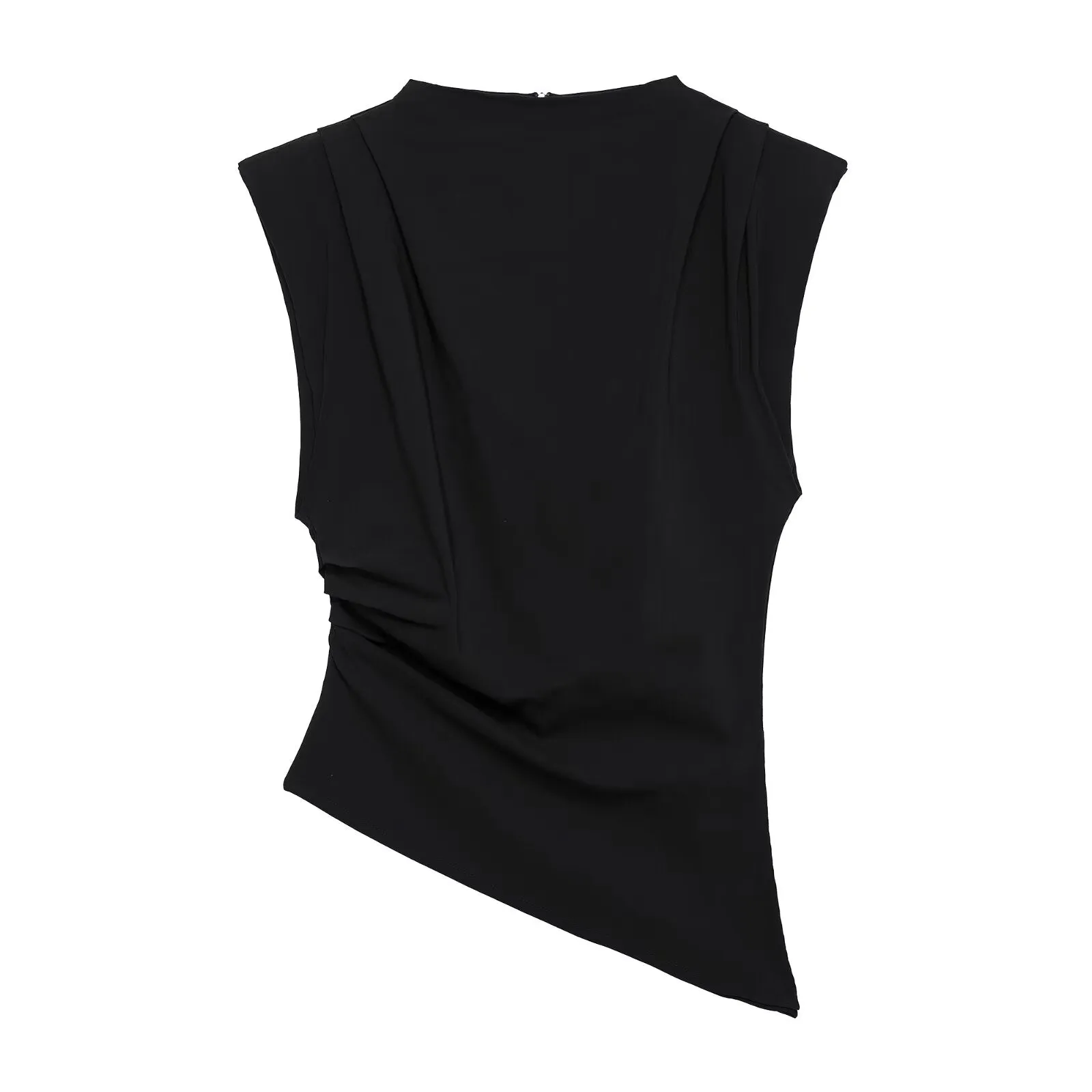 Padded Shoulder Asymmetric Sleeveless Blouse