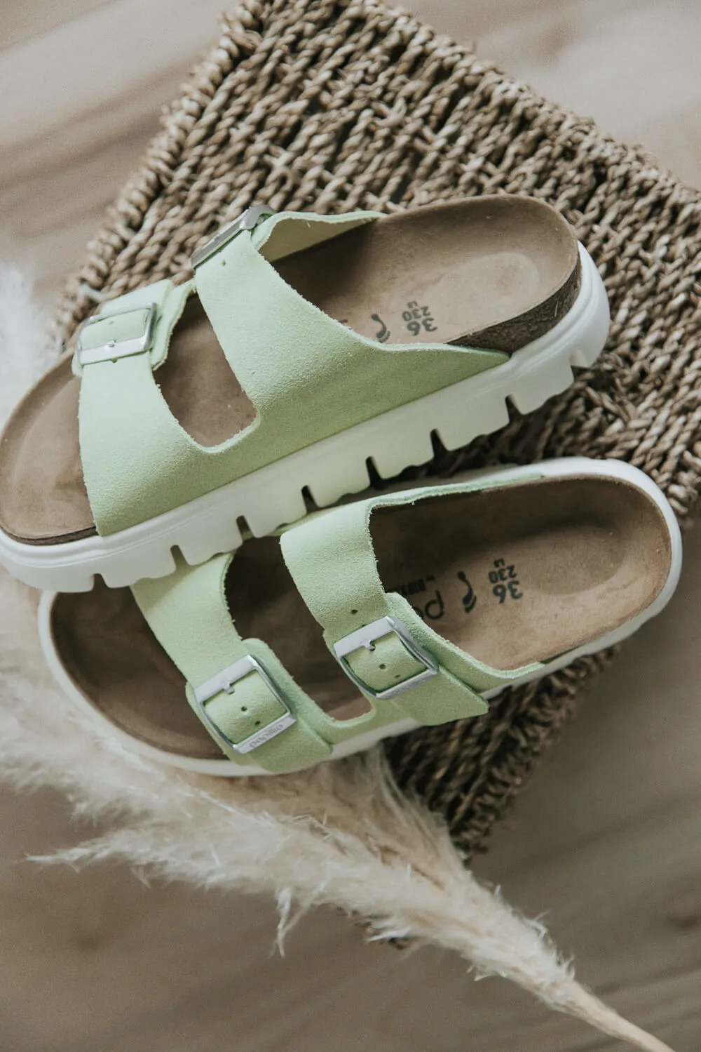 Papillio by Birkenstock Arizona Chunky Suede Sandals for Women in Faded Lime | 1026888