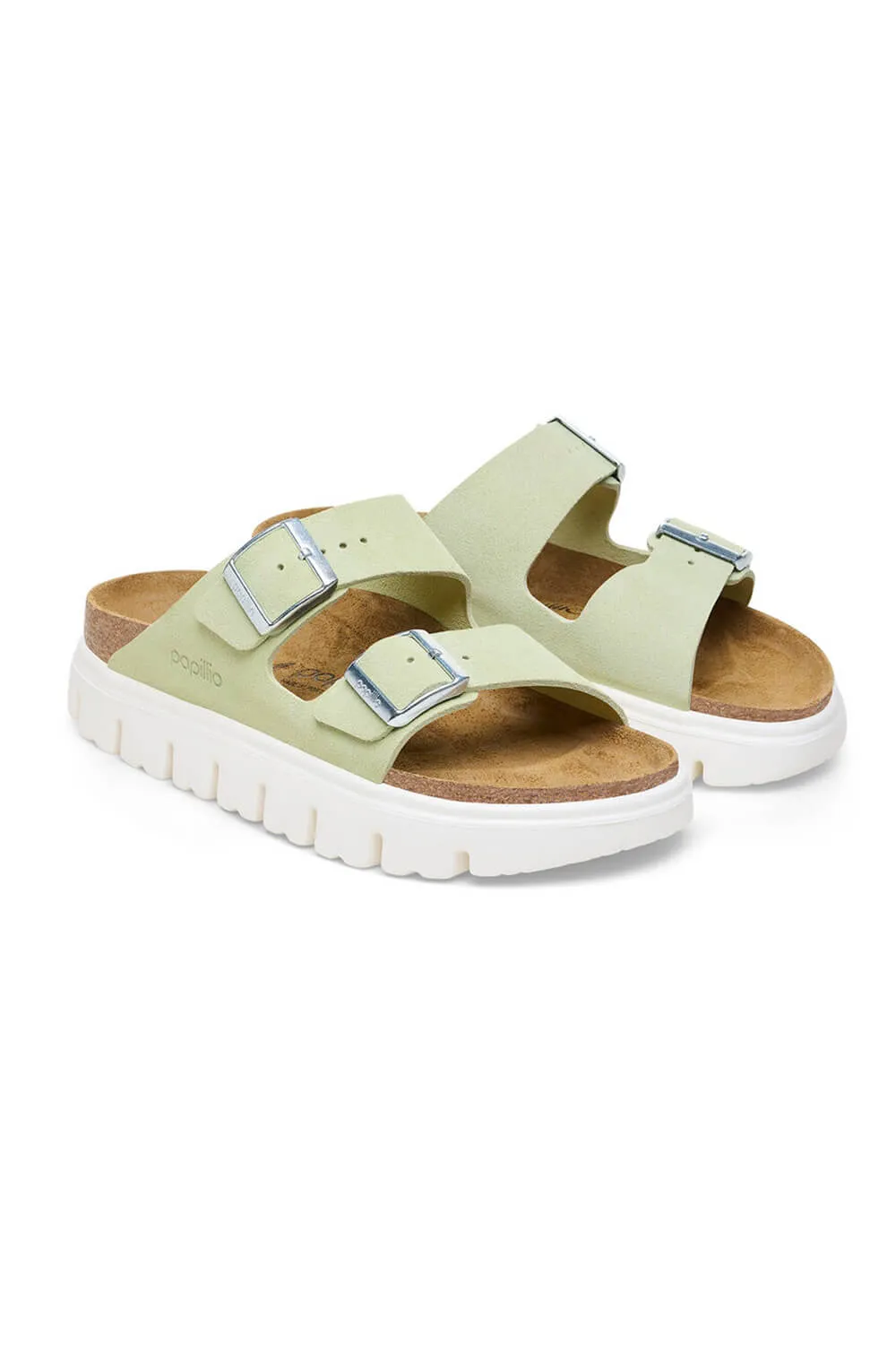 Papillio by Birkenstock Arizona Chunky Suede Sandals for Women in Faded Lime | 1026888