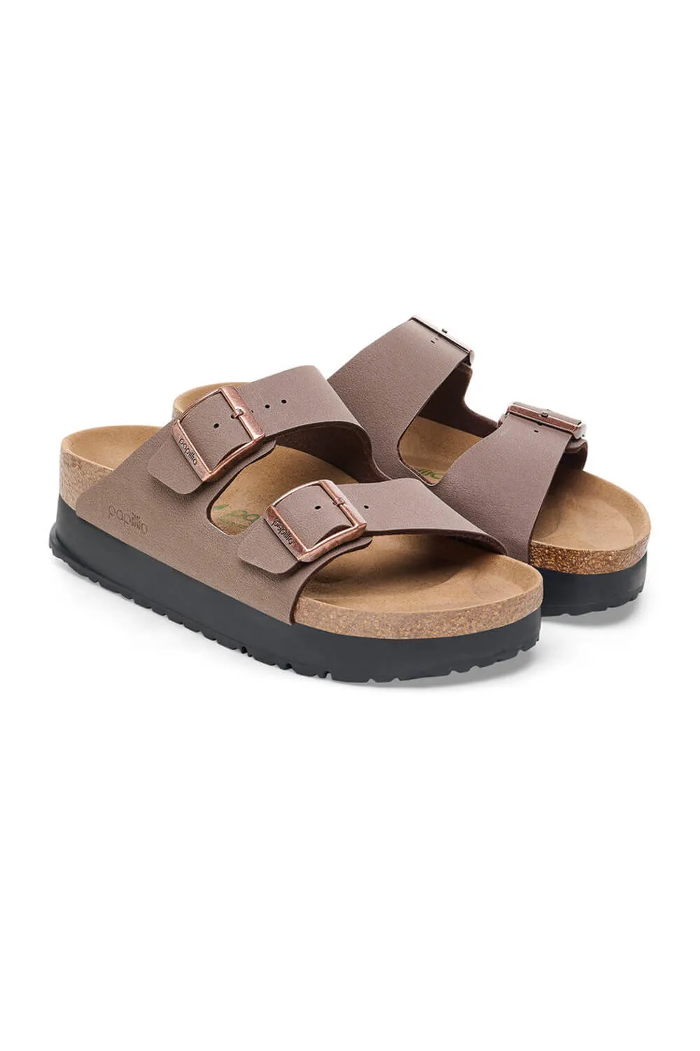 Papillio by Birkenstock Arizona Platform Vegan Birko-Flor Sandals for Women in Mocha | 1027417