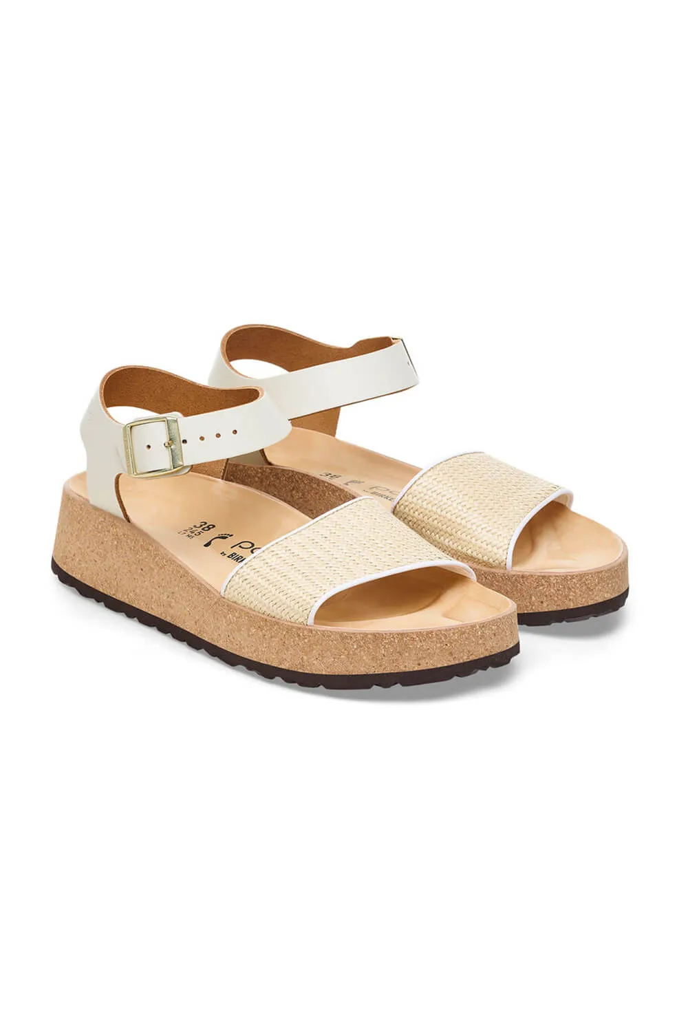Papillio by Birkenstock Glenda Raffia Leather Sandals for Women in Natural/White | 1026921
