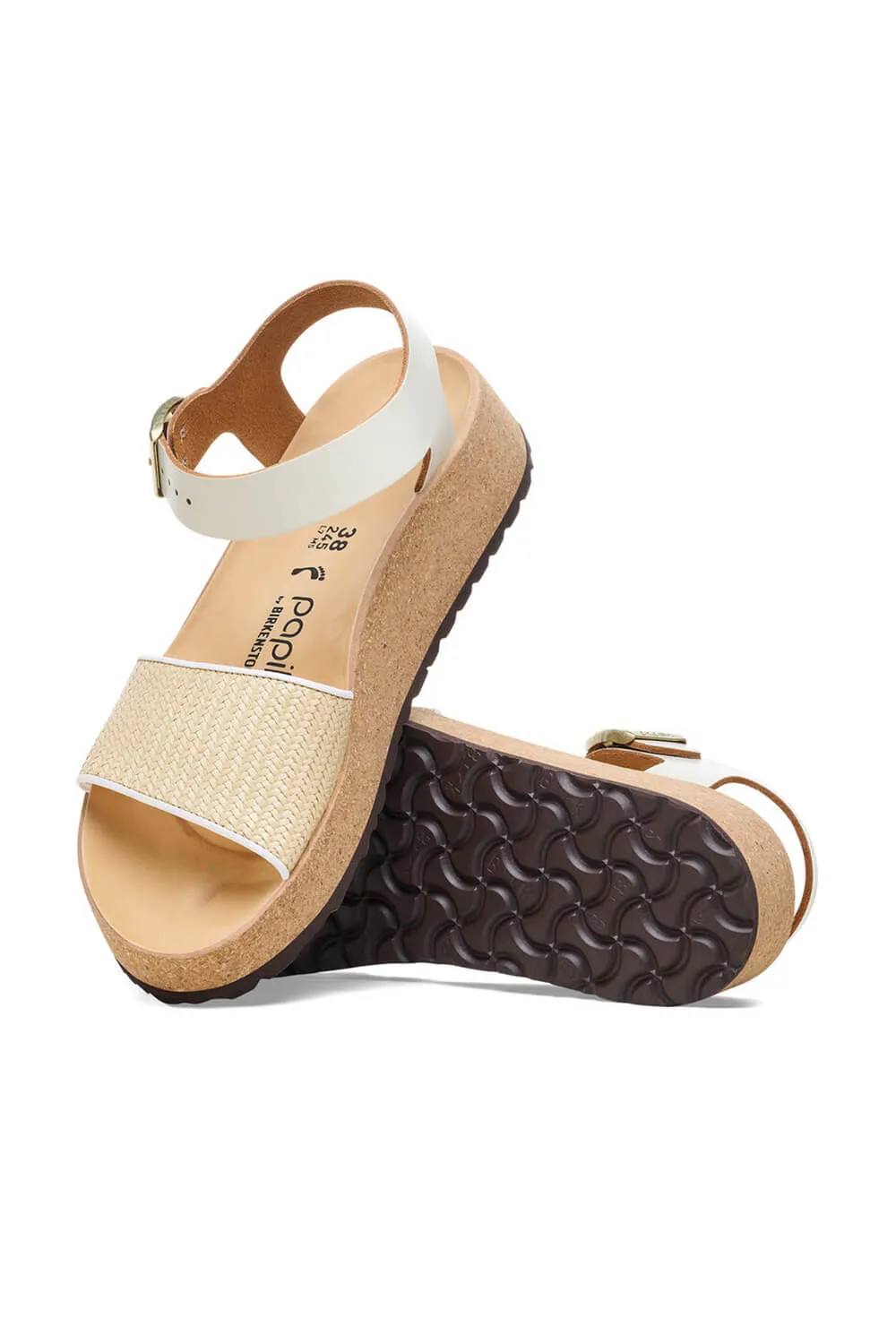 Papillio by Birkenstock Glenda Raffia Leather Sandals for Women in Natural/White | 1026921