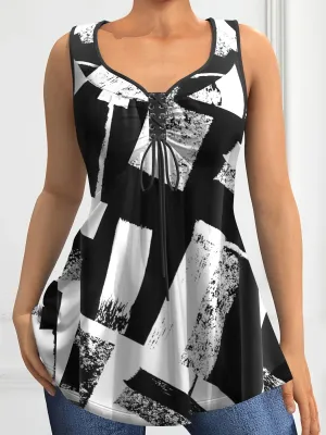 Patchwork Print Sleeveless Top