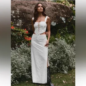 Peppermayo Exclusive Georgia Peaches Broderie White Cotton Eyelet Maxi Skirt 2
