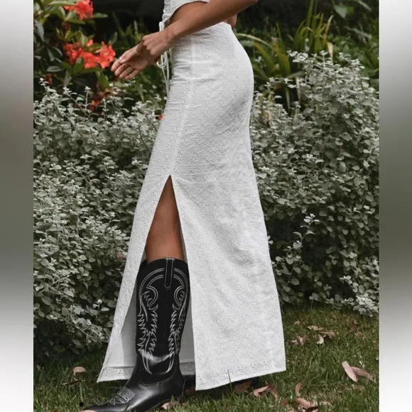 Peppermayo Exclusive Georgia Peaches Broderie White Cotton Eyelet Maxi Skirt 2