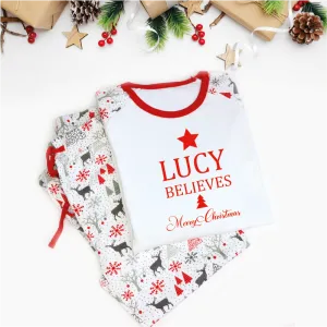 Personalised Believes Merry Christmas Raglan Red PJs