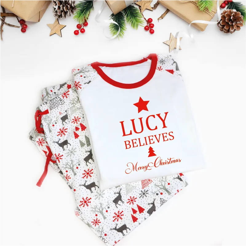 Personalised Believes Merry Christmas Raglan Red PJs