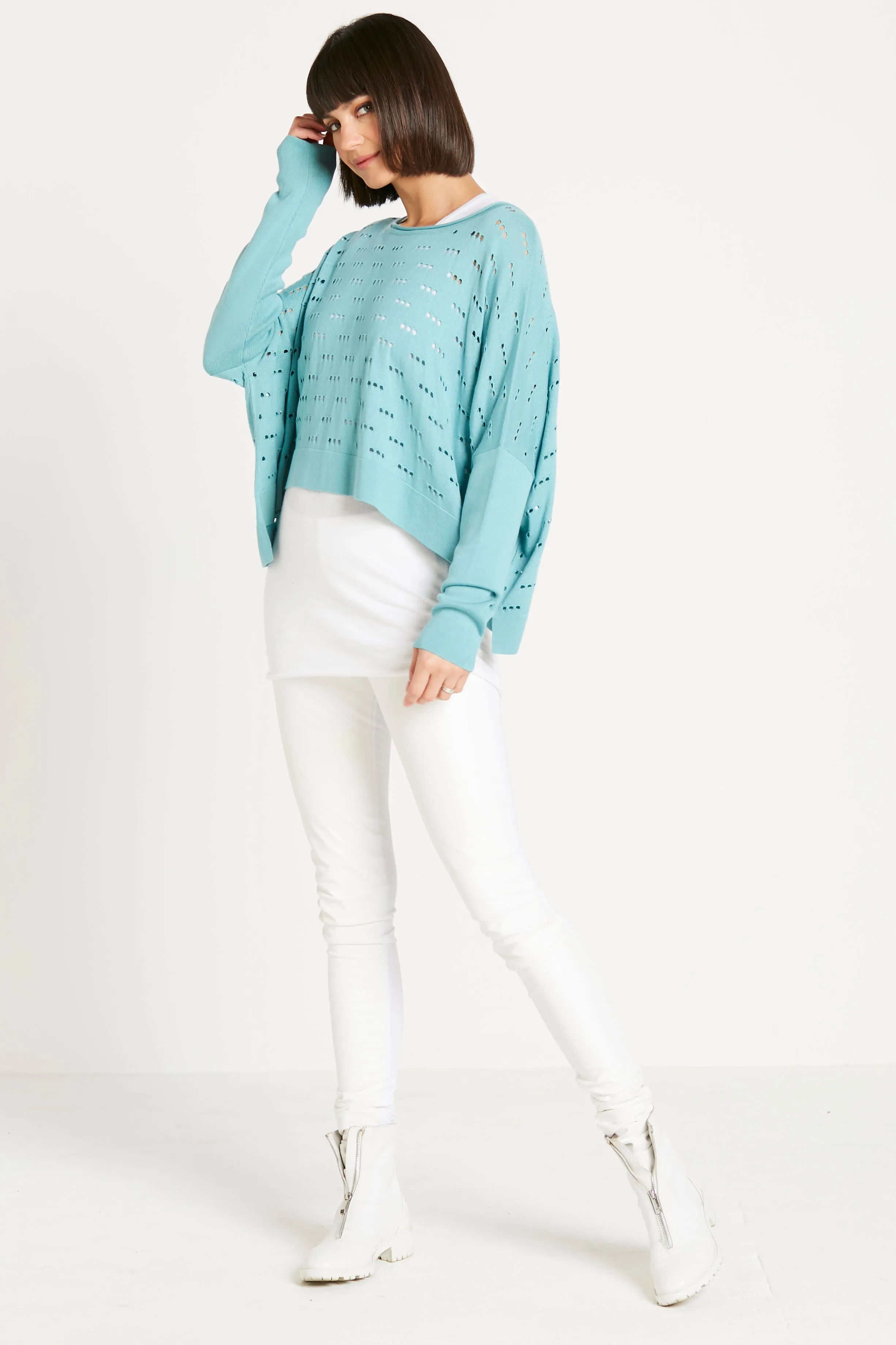 Pima Cotton 3 Hole Punch Boatneck Sweater