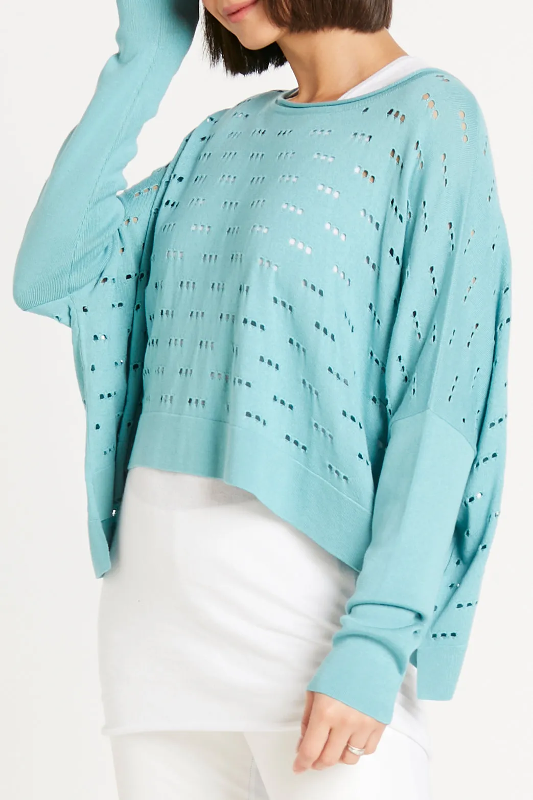 Pima Cotton 3 Hole Punch Boatneck Sweater