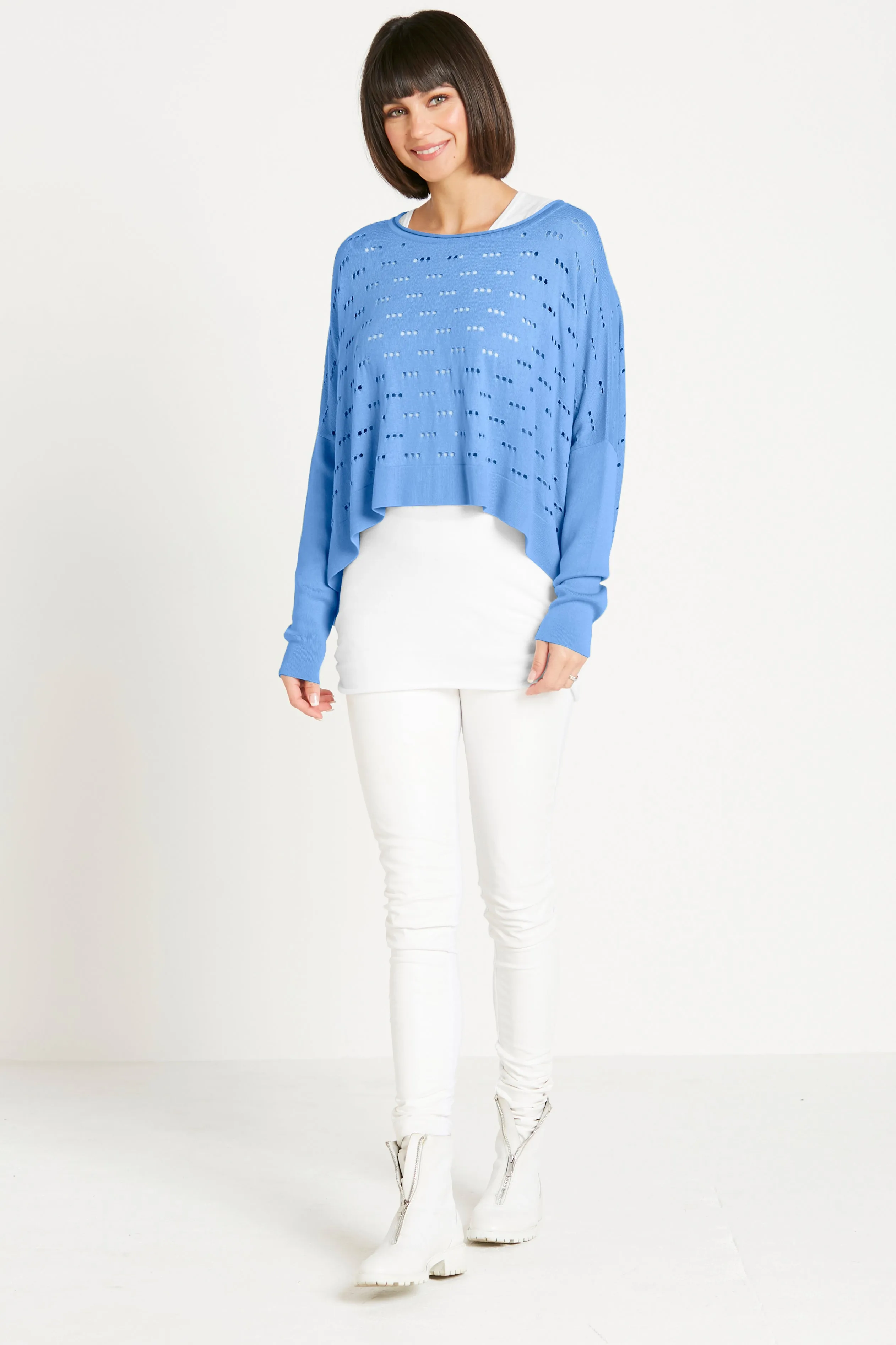Pima Cotton 3 Hole Punch Boatneck Sweater