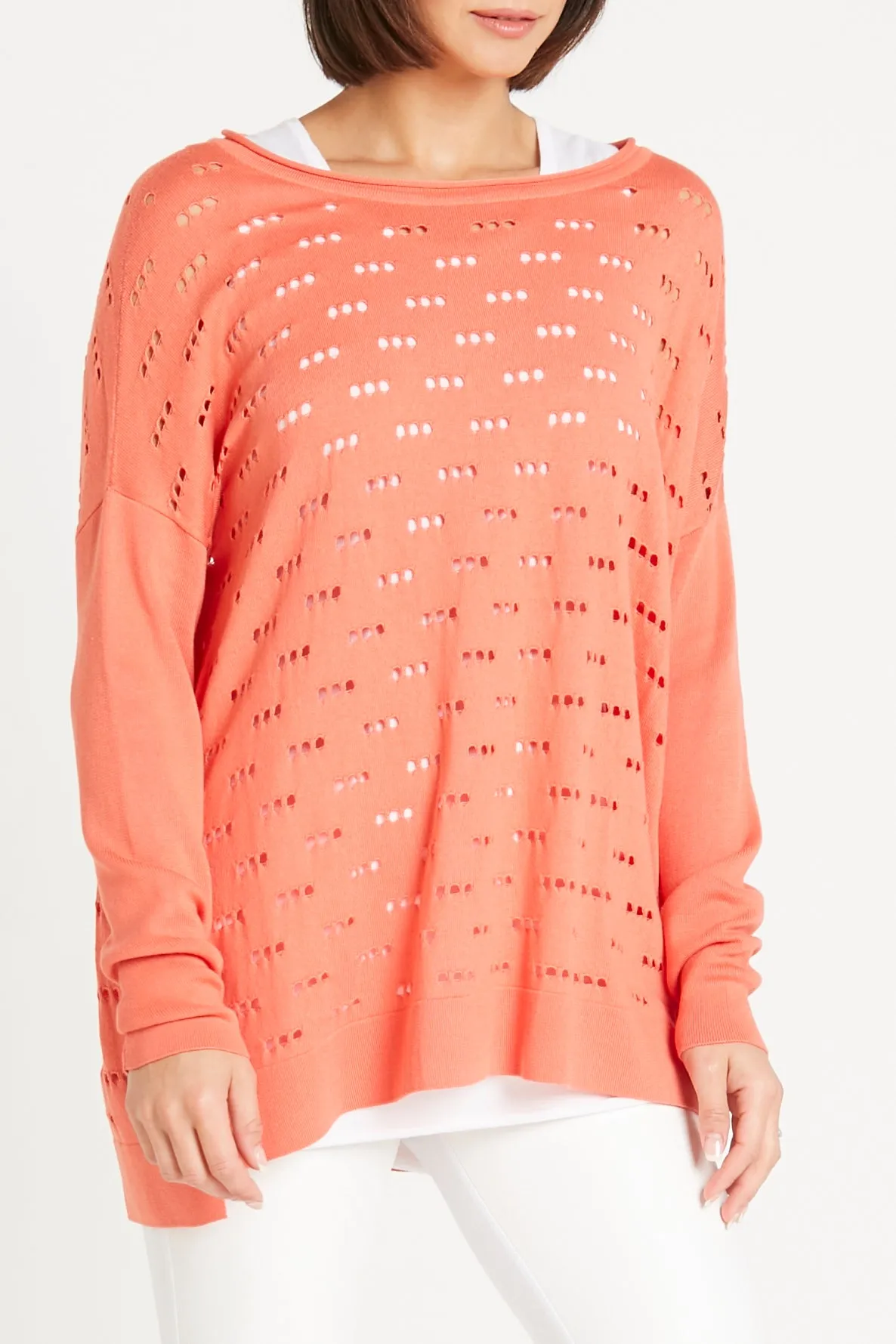 Pima Cotton Long 3 Hole Punch Boatneck Sweater