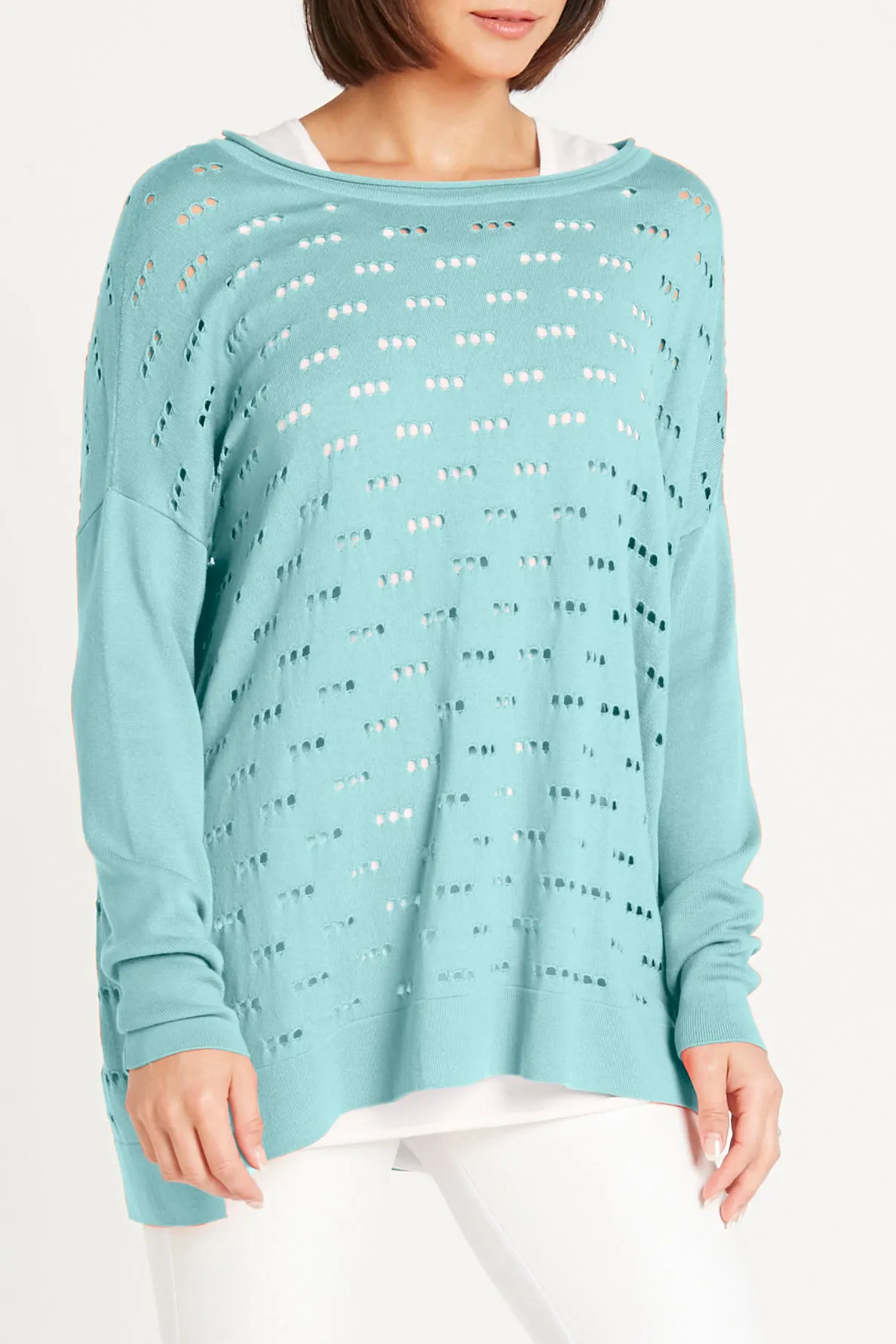 Pima Cotton Long 3 Hole Punch Boatneck Sweater