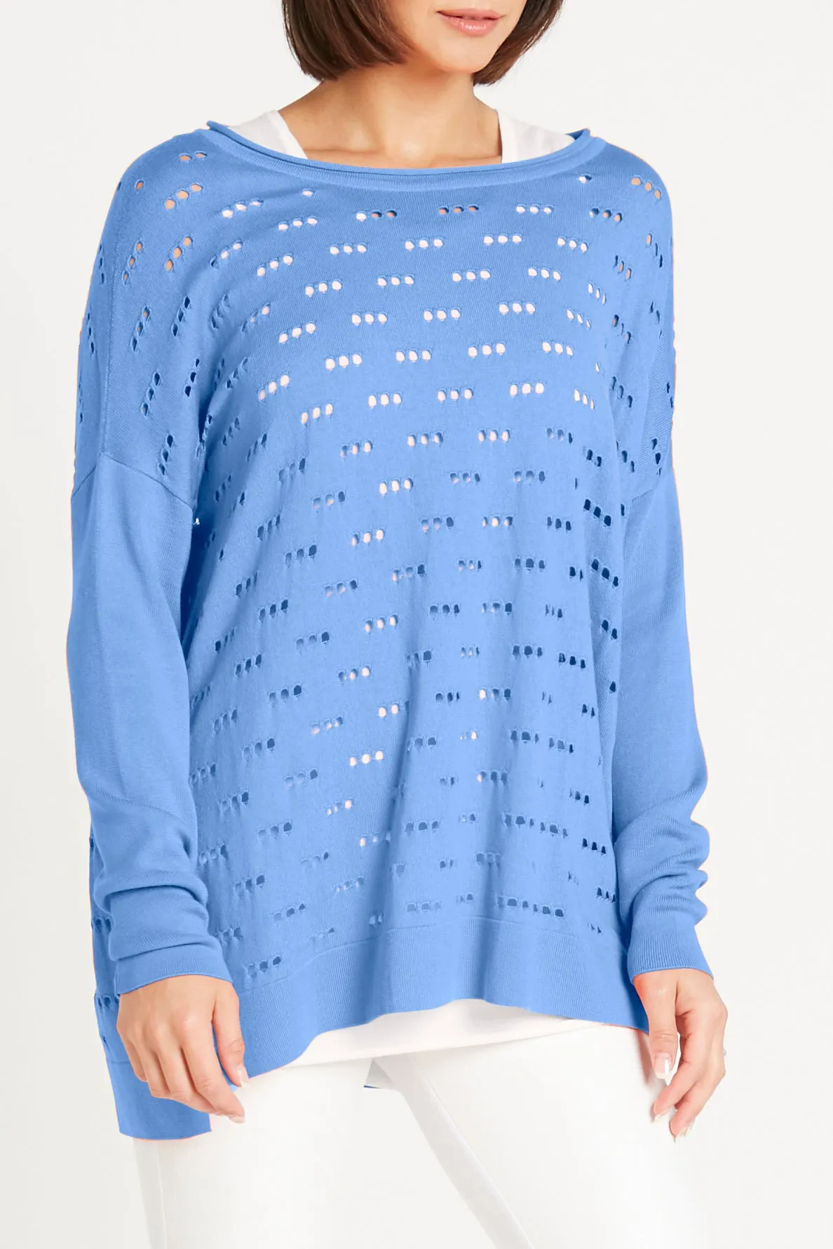 Pima Cotton Long 3 Hole Punch Boatneck Sweater
