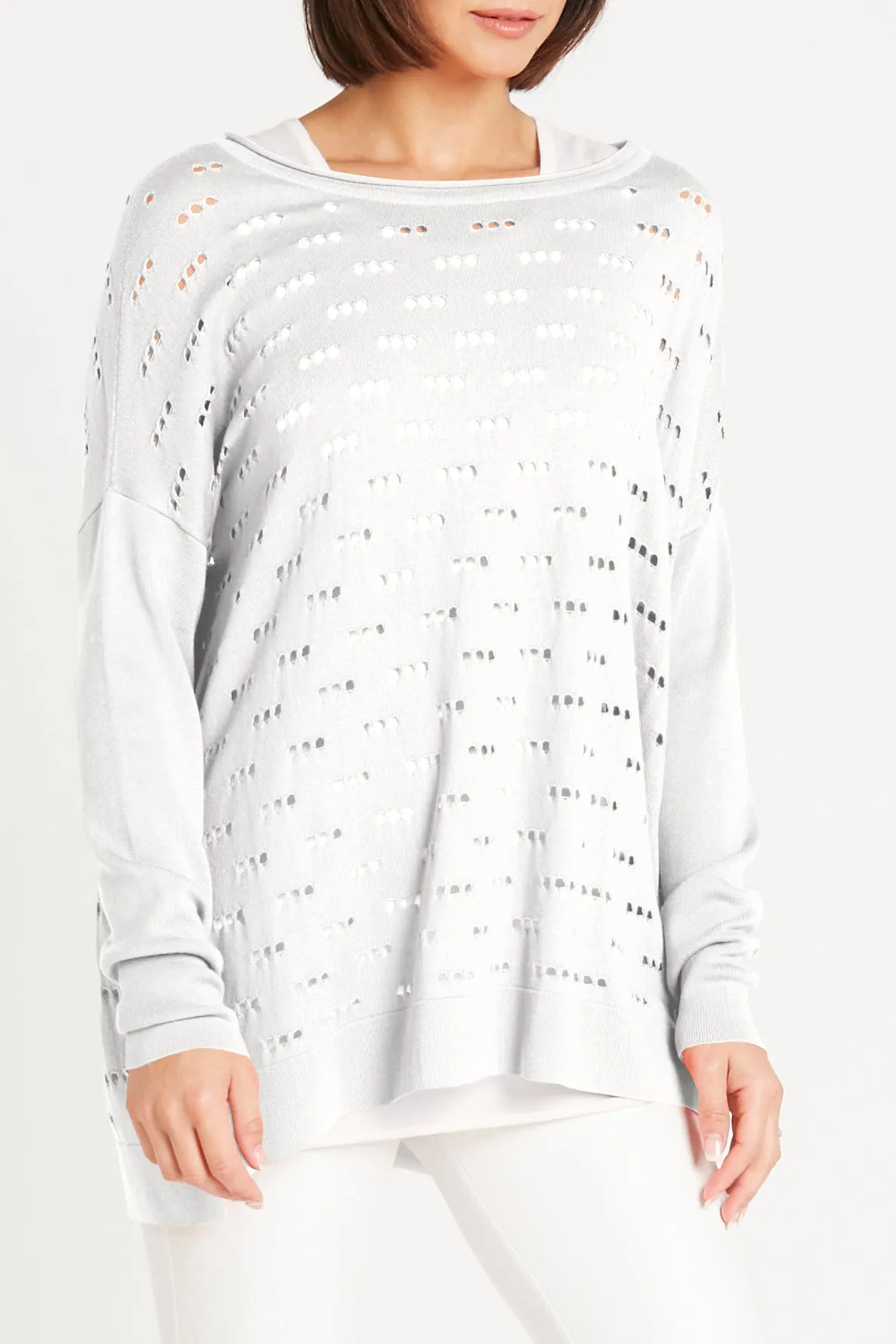 Pima Cotton Long 3 Hole Punch Boatneck Sweater