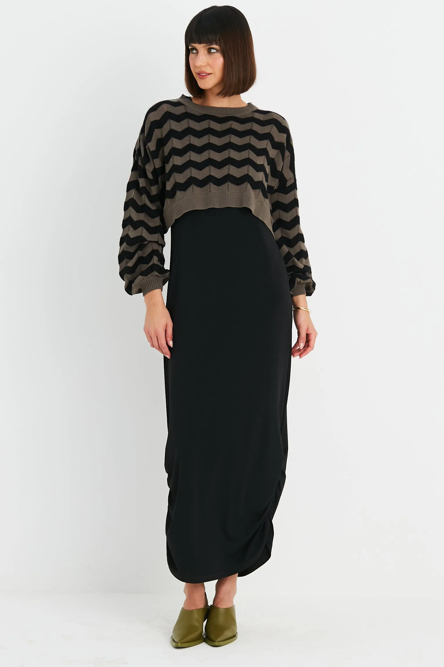 Pima Cotton Mix Mini Zig Zag Crewneck Sweater