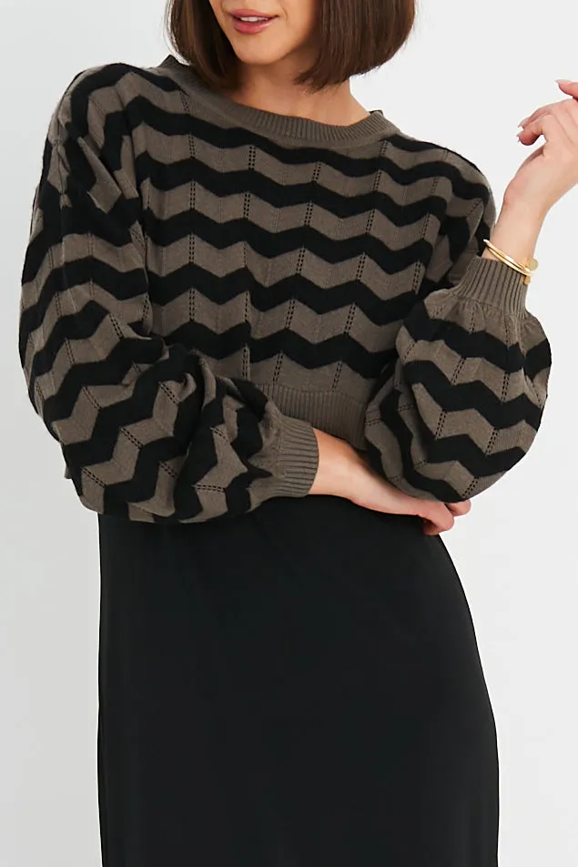 Pima Cotton Mix Mini Zig Zag Crewneck Sweater