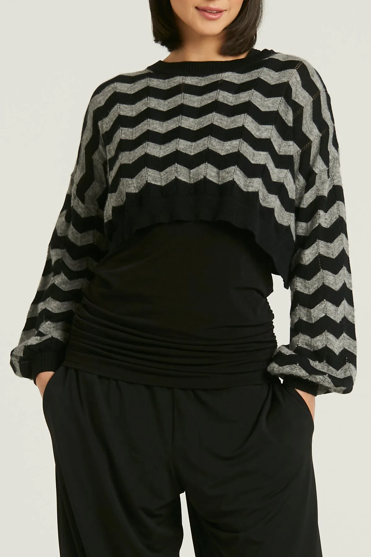 Pima Cotton Mix Mini Zig Zag Crewneck Sweater