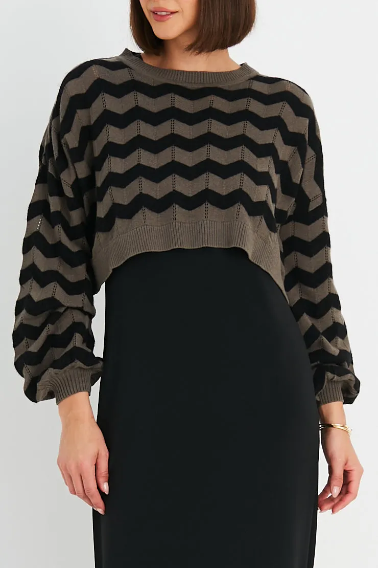 Pima Cotton Mix Mini Zig Zag Crewneck Sweater