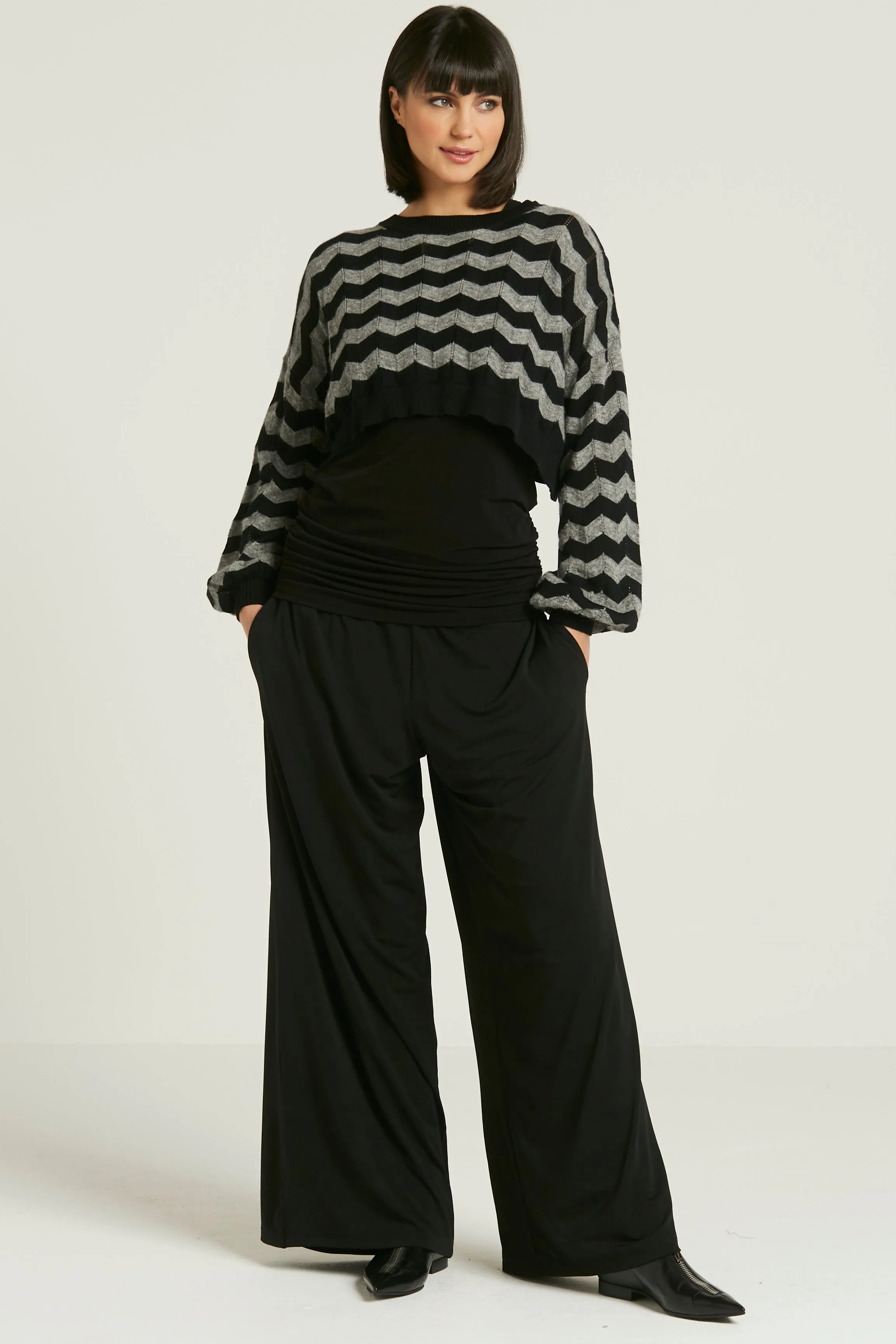 Pima Cotton Mix Mini Zig Zag Crewneck Sweater