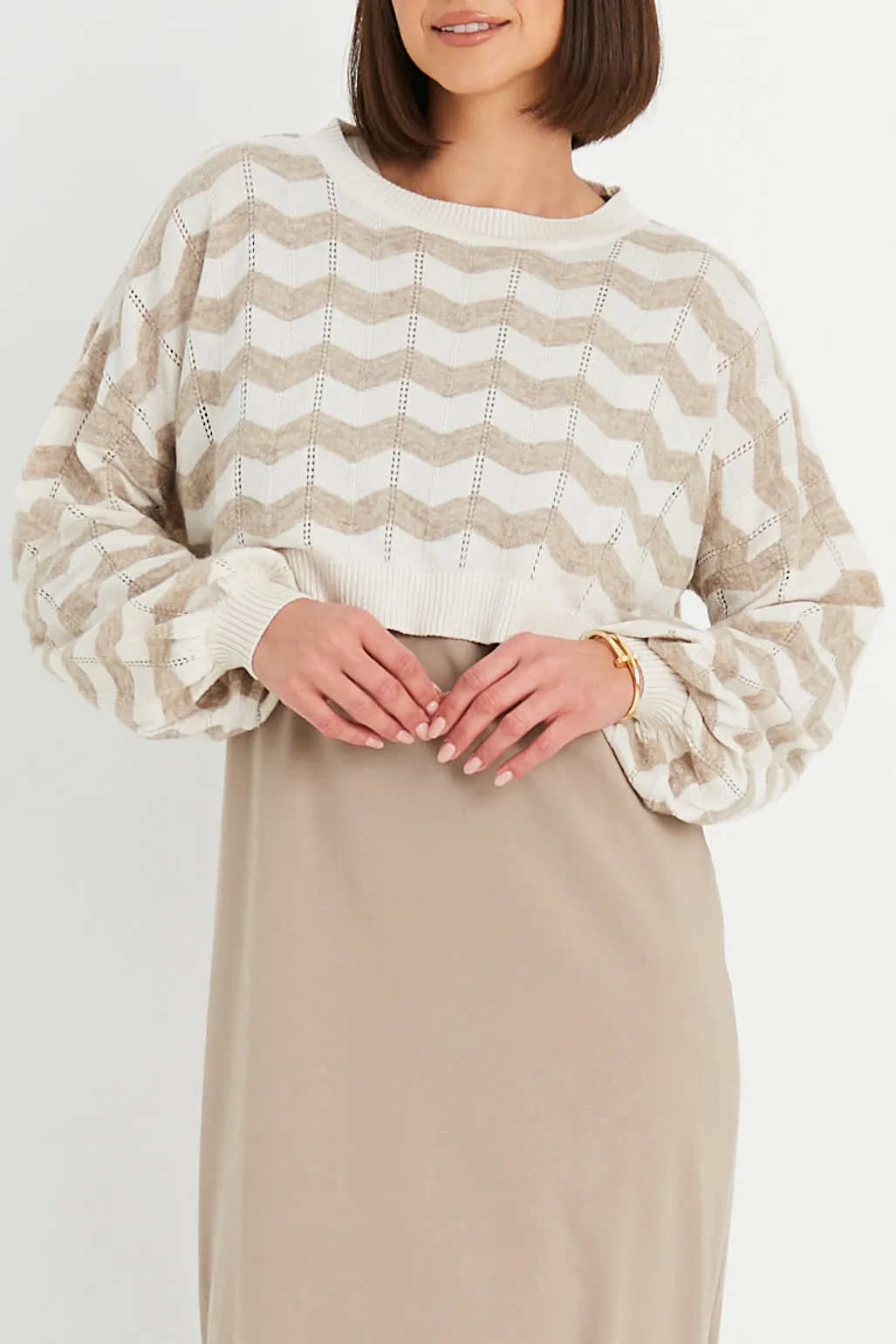 Pima Cotton Mix Mini Zig Zag Crewneck Sweater