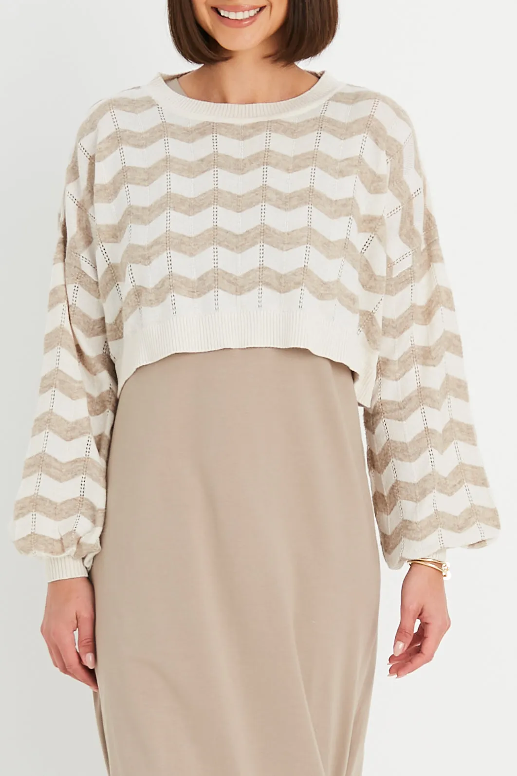 Pima Cotton Mix Mini Zig Zag Crewneck Sweater