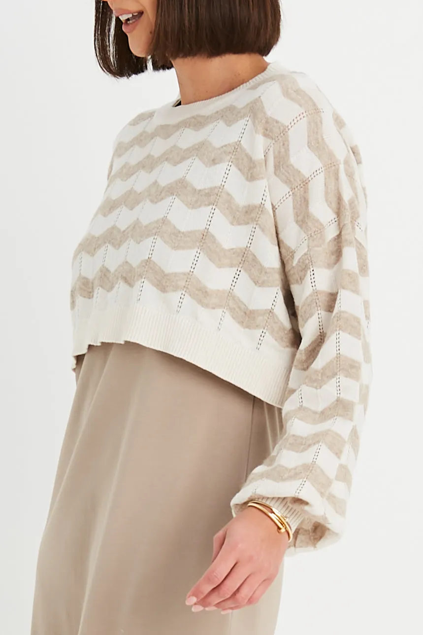 Pima Cotton Mix Mini Zig Zag Crewneck Sweater