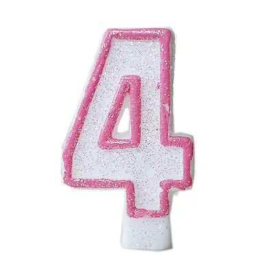 Pink Glitter Sprinkles 4 Number Candle White Premium Birthday Candle