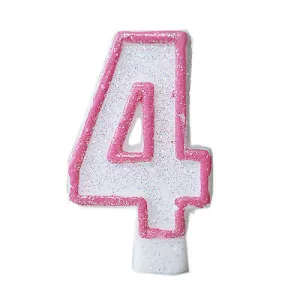 Pink Glitter Sprinkles 4 Number Candle White Premium Birthday Candle