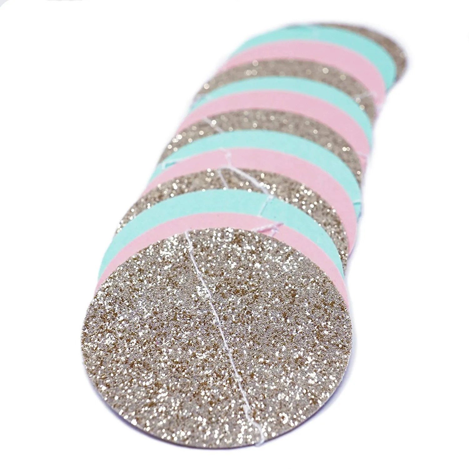 Pink Mint and Gold Glitter Circle Polka Dots Paper Garland Banner 10 FT Banner