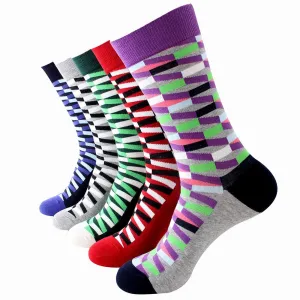 Plain Five Color Mens Colorful Crew Socks - Premium Cotton Fun socks with Soft Elastic - 5 Pack