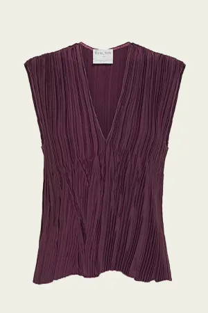 Pleated Crepe Sleeveless Top in Bolero