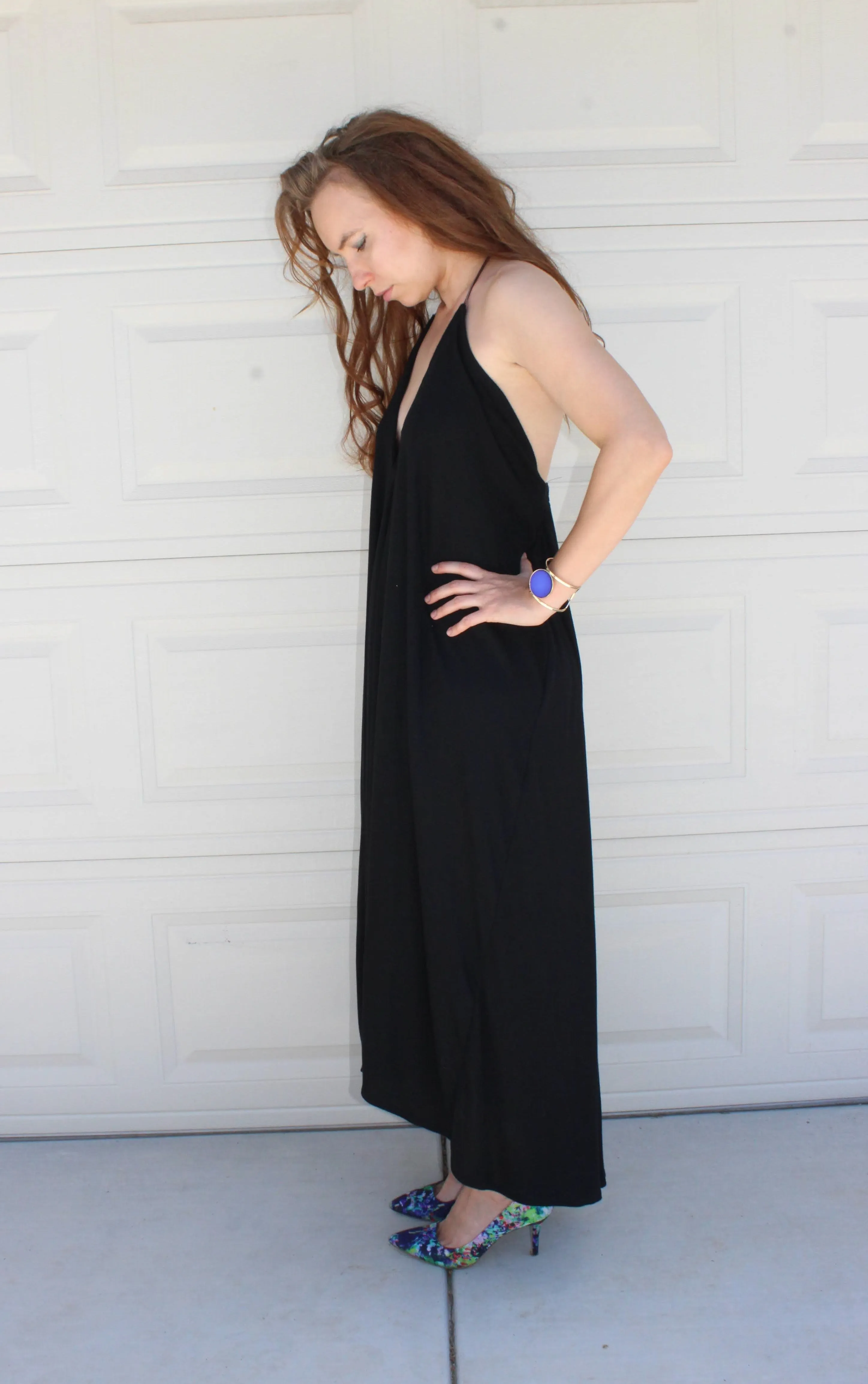 Plunging Halter Hi-Low Maxi Dress