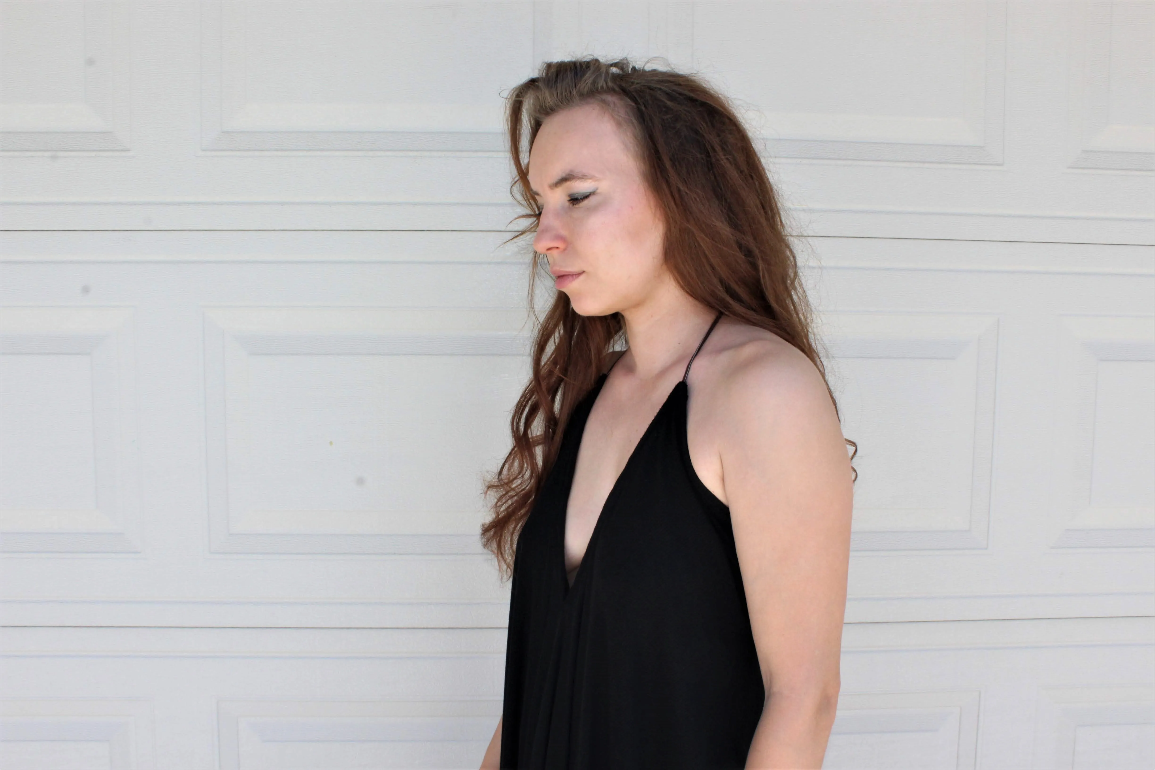 Plunging Halter Hi-Low Maxi Dress