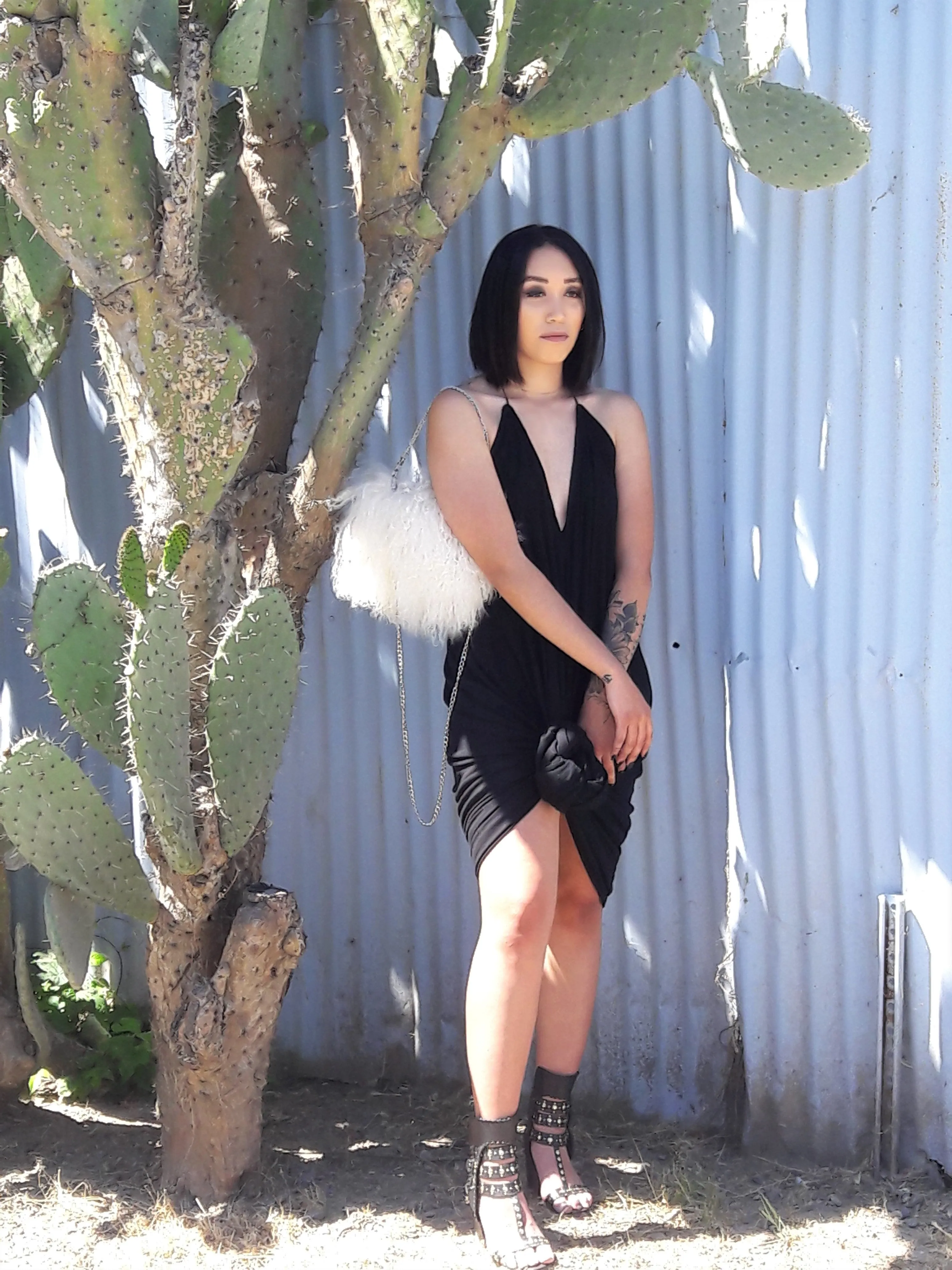 Plunging Halter Hi-Low Maxi Dress