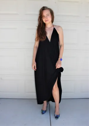 Plunging Halter Hi-Low Maxi Dress